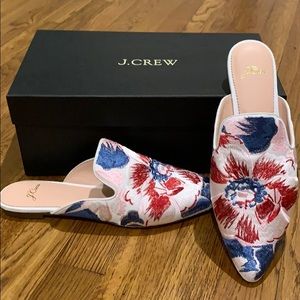 J. Crew Marina Embroidered slip on mules flats 8.5
